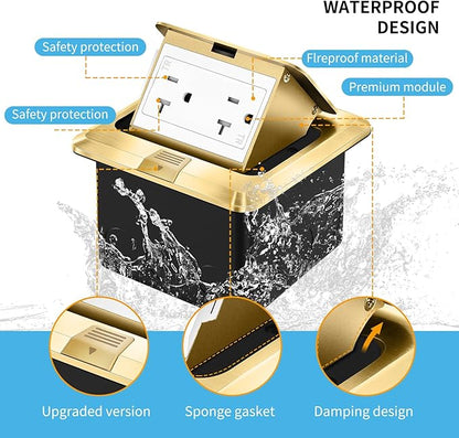 Vagueior Pop Up Floor Electrical Outlet Stainless Steel Box Kit, 20A TR Receptacle Outlet，Tamper-Resistant Receptacle Outlet, ETL Certified,Gold(2 Pack)