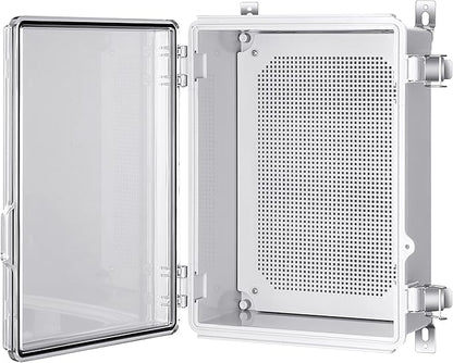 Gratury Junction Box, IP67 Waterproof Plastic Enclosure for Electrical Project, Hinged Grey Cover, Includes Mounting Plate and Wall Bracket (Transparent Cover, 14.6"×10.6"×5.9")