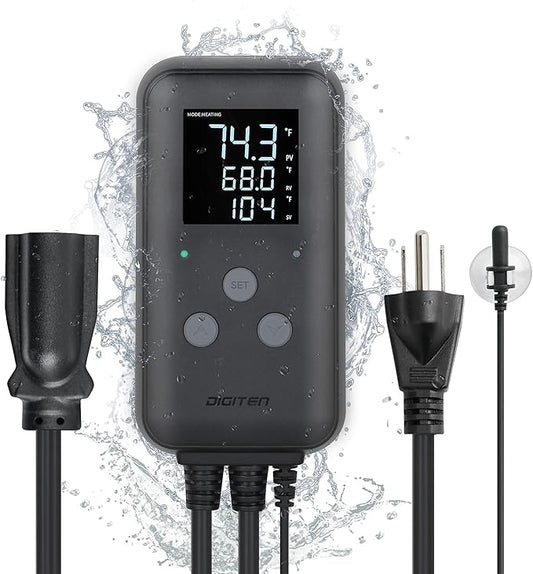 DIGITEN Heat Mat Thermostat Waterproof Temperature Controller DTC315 Greenhouse Aquarium Plug in Thermostat for Seedlings 15A Reptiles Temperature Controller Outlet