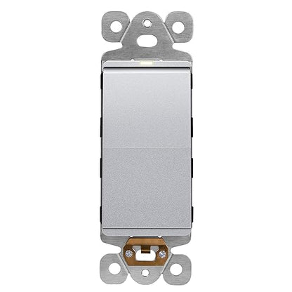 LIDER Minimalist Design Matte Finish Lighted Decorator Switch, Frameless Paddle Light Switch with Locator Light, Grounding Screw, 15A 125V, UL Listed, LS15-1P-SV, Silver