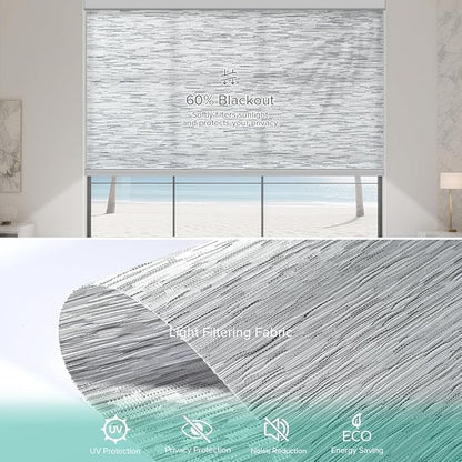 Kilonity Motorized Roller Shades, Light Filtering Remote Control Custom Window Shades Compatible with Alexa Google Assistant via RF Hub, Rechargeable Electric Blinds for Windows (Texture Grey)