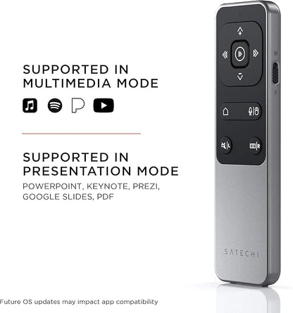 Satechi Bluetooth Remote Control, R2 Multimedia Remote Control in Presentation & Media Mode, for MacBook Air/Pro M5/M4, iPad Air/Pro M5/M4/M3, Not Compatible with Windows 10/11