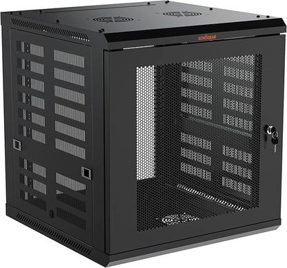 ECHOGEAR 12U Network Rack - Enclosed Wall Mount Rack Kit Includes 2X 1U Shelves, Pre-Mounted Fan, Lockable Door & Hardware - 600mm Depth Fits All Your AV Gear