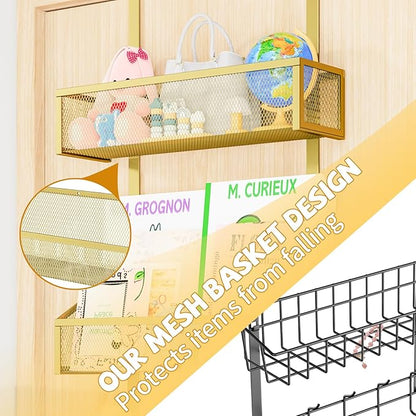Kaiferty Over The Door Hooks Organizer, Coat Rack Over The Door Storage Hanger Towel Rack, Back of Door Storage Organizer for Bathroom,Bedroom,Kitchen,Office (Gold, 3-Tier)