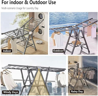 Heavy Duty Clothes Drying Rack Foldable –71" Extra Large Clothes Airer Drying Rack, Extra-ThickMetal Laundry Dryer Stand with Wheels, Free-Standing Design Indoor & Outdoor Use, 71inchx17.7inch