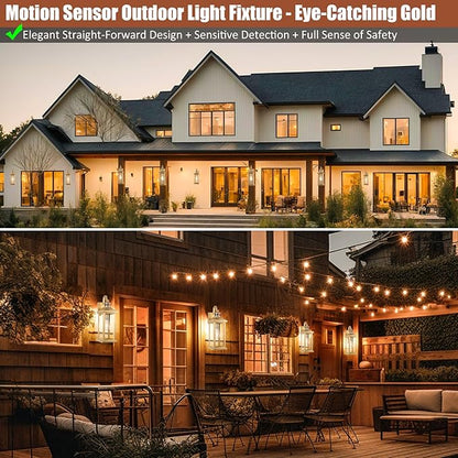 Roravilila 2-Pack Gold Dusk to Dawn Motion Sensor Lights 18 Inch, Large Outdoor Light Fixtures IP65 Waterproof Anti-Rust Brass Outside Lights for House Photocell Modern Exterior Lanterns Wall Mounted