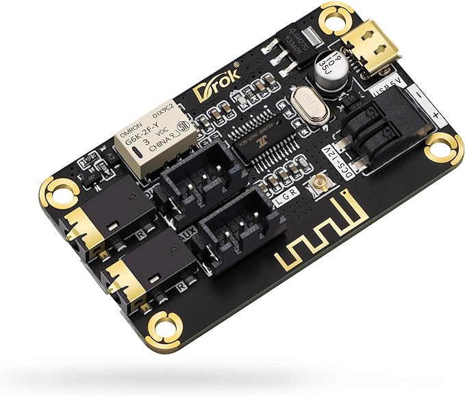 DROK Blue~Tooth Board, 12V Audio Receiver Blue~Tooth Module DC 5V-12V Portable Wire~Less Electronics Stereo Music Receive Circuit Chip with Micro USB Port for Headphone Speaker Home Sound System DIY