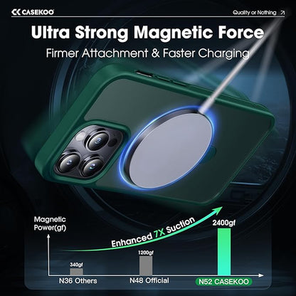 CASEKOO Designed for iPhone 14 Pro Case with Magnetic Invisible Stand [Military Drop Protection] [Compatible with MagSafe] Shockproof Slim Translucent Matte Pro Case 6.1 Inch, Green