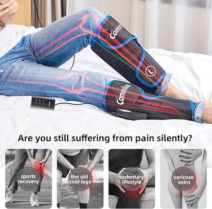 comrelax Rechargeable Leg Massager with Heat for Circulation Air Compression Pain Relief Calf Foot Massager Electric Machine Massage Handheld Controller 3 Intensities 3 Modes
