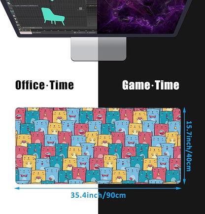 EOBKLAX Kawaii Colorful Cats Desk Mat,Large Gaming Mouse Pad,Non-Slip Rubber Base Desk Pad with Stitched Edges for Desk Office Home Decor 35.4X15.7 Inch