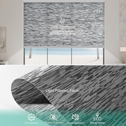 Kilonity Motorized Roller Shades, Light Filtering Remote Control Custom Window Shades Compatible with Alexa Google Assistant via RF Hub, Rechargeable Electric Blinds for Windows (Texture Black Grey)
