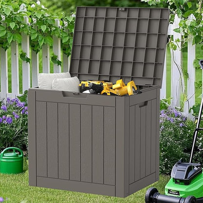 NUNU LAB 32 Gallon Outdoor Storage Box Waterproof, Outside Package Delivery Deck Boxes with Lockable Lid, Backyard Storage Bin For Garden Tools, Patio Cushions Accessories, Gray