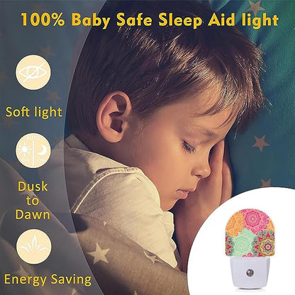 Axxitude Vintage Blooming Night Lights Plug into Wall for Girls Boys Room,Night Light LED Lamp Dusk to Dawn Sensor Round Lamp for Bedroom Bathroom Hallway Home Wall Decor Nightlight