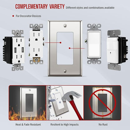 ENERLITES Decorator Switch or Outlet Metal Wall Plate, Stainless Steel 201, Corrosion Resistant, Size 1-Gang 4.50" x 2.76", 7731-PC, Polished Chrome, Silver