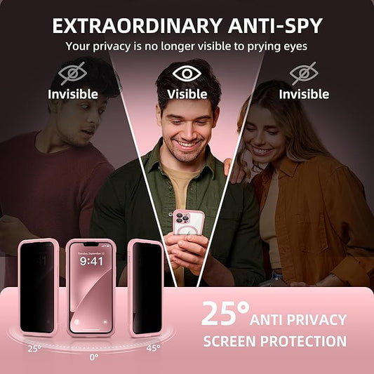 BERFY Magnetic for iPhone 13 Pro Max Case, Compatible with MagSafe, Built-in Privacy Screen Protector and Upgraded Camera Protection, Anti-Spy Full Body Shockproof Phone Case for 13 Pro Max 6.7", Pink