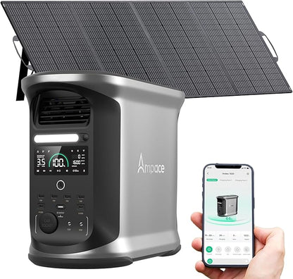 AMPACE Andes 1500 Portable Power Station with 200w Solar Panels 2400W(Surge 3600W), 1462Wh Solar Generator, LiFePO4 Battery, APP Control, Emergency Power for Home Backup, Camping, RV, Emergency