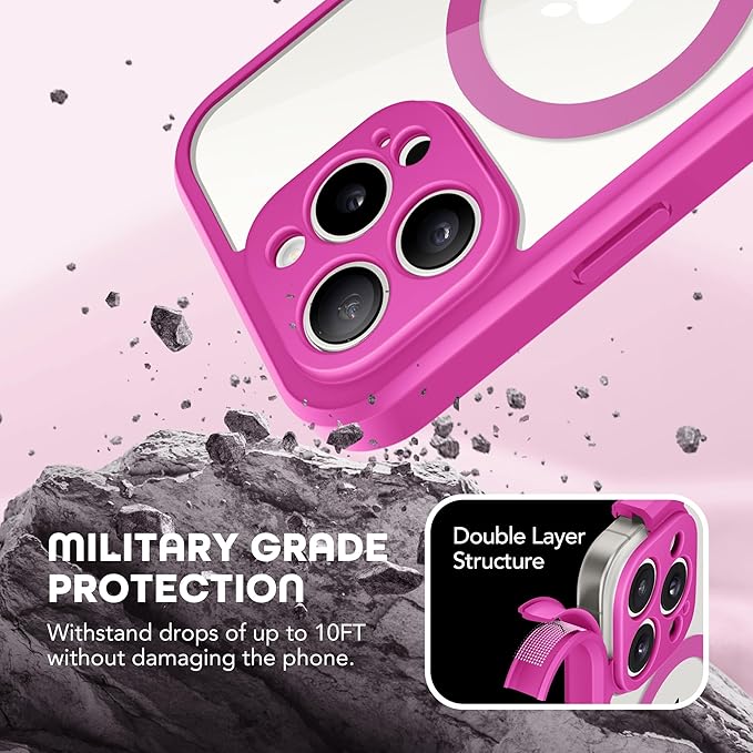 Magnetic for iPhone 15 Pro Max Case, Compatible with MagSafe, Built-in Privacy Screen Protector and Camera Protection, Anti Spy Full Body Dustproof Shockproof Hard Phone Case 6.7", Rose Red