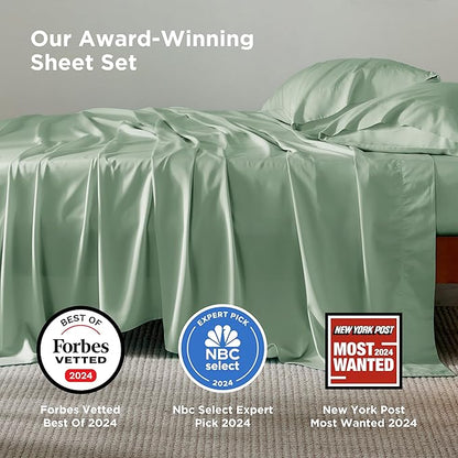 Bedsure King Size Sheets Set, Cooling Sheets for Hot Sleepers, Rayon Derived from Bamboo, Breathable & Soft, Deep Pocket Up to 16 Inches, Hotel Luxury Silky Bedding, Sage Green