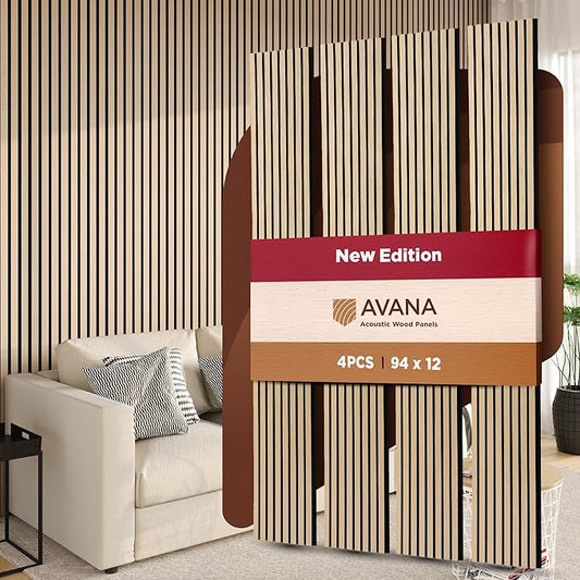 Avana Acoustic Wood Wall Panels – 94.4 x 12.6 Inch White Oak Acoustic Panels 4 PCs – Wall Panels For Interior Wall Decor for Homes, Offices, Studios – Pleasing Design Wood Panels For Wall