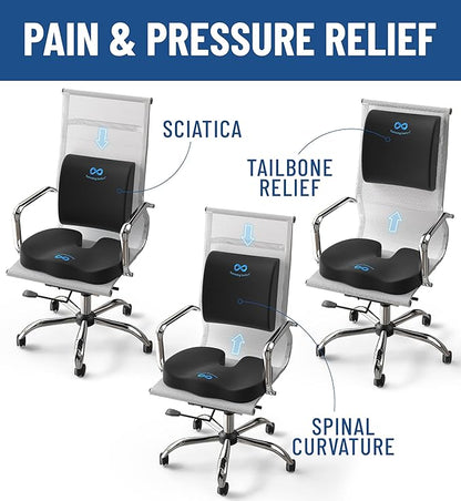 Everlasting Comfort Doctor Recommended Memory Foam Seat Cushion for Office Chairs & Car - Ergonomic Office Desk Accessories - Cushions for Tailbone Pain Relief, Sciatica & Back Support Pillow