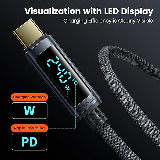 toocki USB C Cable [2Pack,6.6ft] 240W Fast Charging Cord with LED Display Compatible with iPhone 17 16 15 Pro Plus Pro Max Air, iPad Pro, Samsung Galaxy S25 S24, Switch, MacBook Air, Pixel