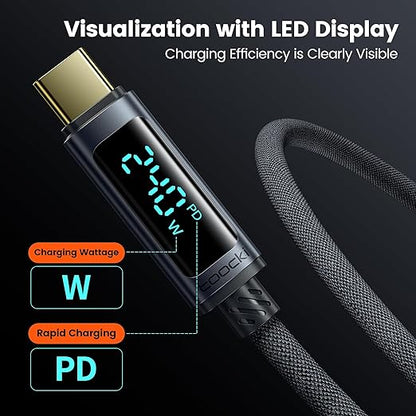 toocki USB C Cable 6.6ft 240W Fast Charging Cord with LED Display Compatible with iPhone 17 16 15 Pro Plus Pro Max Air, iPad Pro, Samsung Galaxy S24 S23, Switch, MacBook Air, Pixel