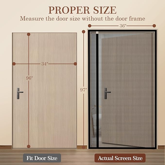 Yotache Reversible Left Right Side Opening Tall Magnetic Screen Door Fits Door Size 34 x 96, Reinforced Polyester Mesh, Actual Screen Size 36" x 97" Black