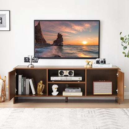 MAHYIZYI 58'' TV Stand for 65 inch TV, Mid Century Modern Entainment Center with Storage Cabinets & Open Shelf, Wood Media TV Console Table for Living Room, Office