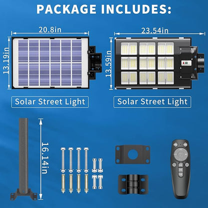 JAYNLT 3000W Solar Street Lights Outdoor,6500K 298000LM Highest Lumen Solar Parking Lot Lights,Waterproof Duks to Dawn Solar Flood Security Lights Motion Sensor for Yards, Driveways