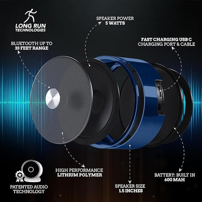 Long Run Technologies Paired Bluetooth Speakers - Surround Sound Stereo Pairing Linkable for Home TV Car