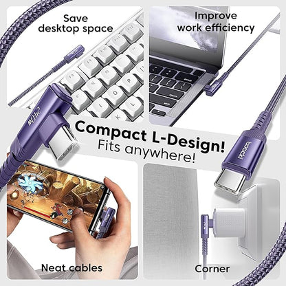 USB C Cable [2Pack, 6.6ft] 240W Fast Charging Type C Cord, Nylon Braided USB 2.0 Cable for iPhone 17 16 15 Pro Plus Pro Max Air, iPad Pro, Samsung Galaxy S24 S23, Switch, MacBook Pro, Pixel-Purple