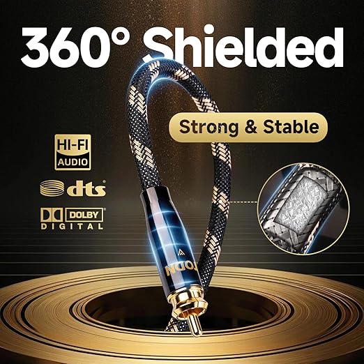 TODN HiFi Digital Coaxial Audio Cable for Audiophile 75-Ohm SPDIF Coax with O-C-C Core, Dual Shielded, 24K Gold-Plated Plug (3ft /1m)
