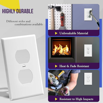 ENERLITES Duplex Receptacle Outlet Wall Plate, Electrical Outlet Cover, Midway Size 1-Gang 4.88" x 3.11", Unbreakable Polycarbonate Thermoplastic, UL Listed, 8821M-W-20PCS, White (20 Pack)