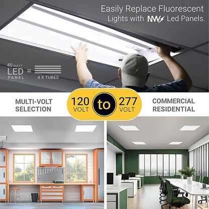 NUWATT 40 Pack 2x2 LED Flat Panel Lighting, Drop Ceiling Light Wattage Selectable 40W/30W/20W, 5CCT 3000K/3500K/4000K/5000K/6500 Suspended Ceiling LED Lights, 4400LM, Dimmable 0-10V, 120-277V, ETL