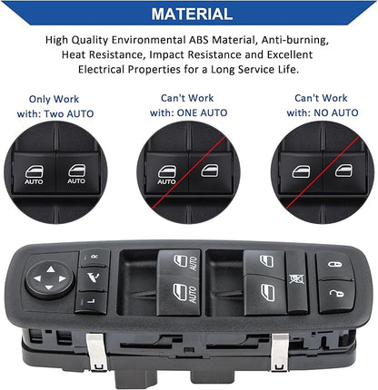Obaee Driver Side Power Window Switch Compatible with 2012-2015 Dodge Grand Caravan, 2013-2015 Ram 1500 2500, 2015 Ram 3500, 2012-2015 Town & Country, Replaces 68110867AB, 68110867AA, 3+9 Pins