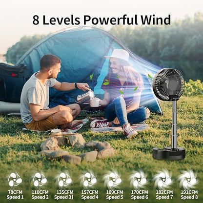 Socool 20000mAh Portable Fan Foldable Wireless Battery Rechargeable with 8-Speed & 112H, 90° Osciliating Floor Standing Fan Remote, Desk Fan with 8H Timer & LED Light for Home Kitchen Travel Camping