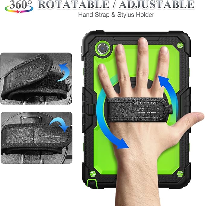 SEYMAC stock Tablet Case for Lenovo Tab M11 (TB-330FU/TB-330XU) 11 inch Drop-Proof Protection Cover with 360° Rotate Stand & Strap [Pen Holder] & Screen Protector/K11/Xiaoxin Pad 2024, Green+Black