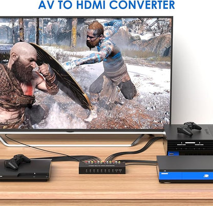 8 Port RCA to HDMI AV to HDMI Converter 1080P/720P 8 Way RCA Composite CVBS AV Switch to HDMI Converter Adapter Support 4:3/16:9 Switch For Sega Xbox PS1 PS2 PS3 N64 NGC SNES WII VHS VCR Camera