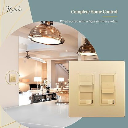 TOPGREENER Kalide Light Switch and 3-Speed Ceiling Fan Control Combo, in Wall Light and Fan Combination Switch, Single Pole, 2.5A, 720W, Neutral Wire Not Required, TGSFS3-GD, Gold