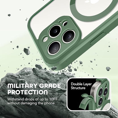 Magnetic for iPhone 15 Pro Max Case, Compatible with MagSafe, Built-in Privacy Screen Protector and Camera Protection, Anti Spy Full Body Dustproof Shockproof Hard Phone Case 6.7", Pine Green
