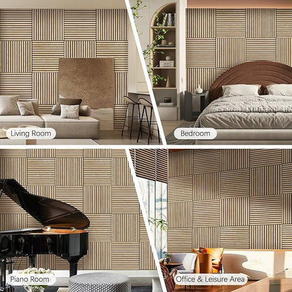 ARMURO Acoustic Wood Panels for Wall 4-Pack - Natural Oak Veneer Soundproof Panels for Home & Office, 23.6" Wood Wall Panels with Noise Reduction (23.6" W x 23.6" L)