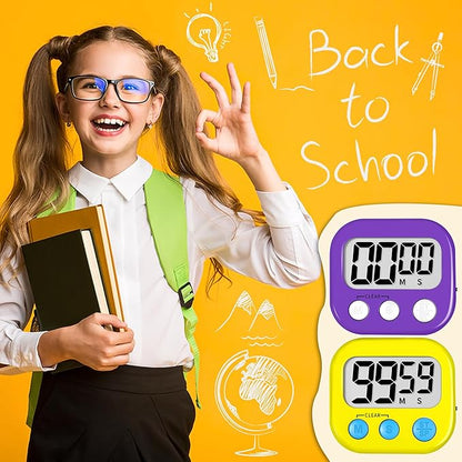 ZILLEEN Classroom Timer for Kids Teachers 2 Pack Digital Timers, Purple & Yellow