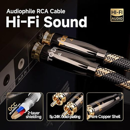 TODN Audiophile RCA Cables with OCC-Core and Dual Shielding Male to Male RCA Stereo Cable Car Audio for Turntables/CD/DVD Players (4.9ft/1.5m, 1 Pair)