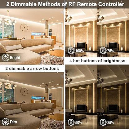 MY BEAUTY LIGHT LED Strip Lights Warm White,65.6ft Dimmable LED Light Strip with RF Remote,1200 Bright 3000K 2835 LEDs,Plug-in Adhesive Rope Lights with Timing Mode for Living Room Bedroom Kitchen
