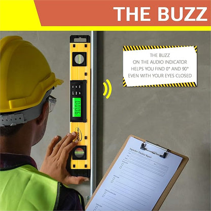 Shefio Digital Level - 18 Inch Magnetic, IP54 Dustproof and Waterproof - Protractor - Includes Batteries and Carrying Case