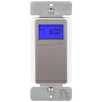 TOPGREENER Digital Astronomic Timer Switch, 7-Day Programmable Sunrise Sunset, Single Pole or 3-Way, Neutral Wire Required, 120VAC, UL Listed, TGT01-H-NK, Nickel