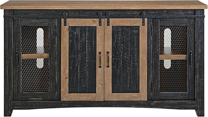 Martin Svensson Home Rustic 65" Black and Driftwood Solid Wood TV Stand with Storage