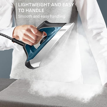 Rowenta Steam Station, Stainless Steel Soleplate, Professional Iron Steamer for Clothes, 1.1L Removable Tank, Fast Heat Up, 1800 Watts, Blue Clothes Iron, DG8624