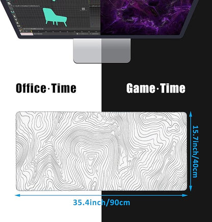 EOBKLAX Mouse Pad,Topographic Line Desk Mat for Desktop,Desk Pad with Non-Slip Base and Stitched Edge,Extended Mousepad for Office and Home 35.4X15.7 Inch