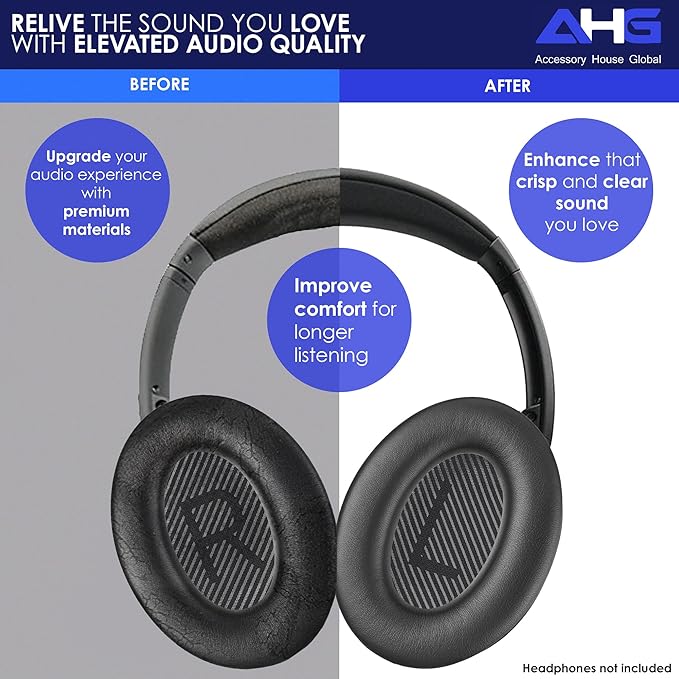 Replacement QC Ear Pad and Headband Pad Kit Cushion. Compatible with Bose QuietComfort (2023) QC45 QC35 QC35 II QCSC QCSE Wireless Noise Cancelling Headphones (Black)